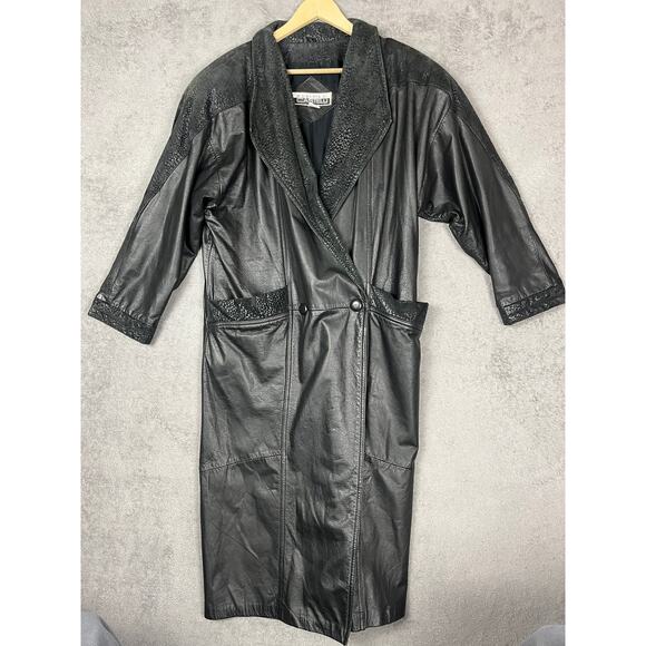 Vintage Roberta Di Castelli Leather Coat Womens Medium Long Mob Wife Matrix 90s - Picture 1 of 15